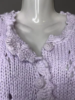 Vintage The Weathervane Cardigan Sweater Womens Medium Purple Crochet Knit thumbnail 6