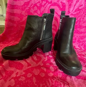 Gianni Bini Black Leather Lug Heel Ankle Boots thumbnail 1