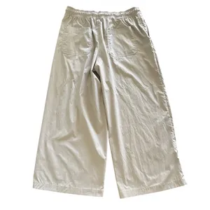 Athleta Midday Pants Womens Medium Ecru Beige Mid‎ Rise Crop Poplin Drawstring thumbnail 8