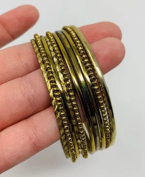 Gold Metal Bangle Bracelets Set of 10 Brass Vintage Inspired Boho thumbnail 4