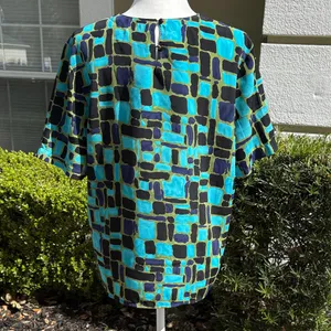 Vintage Kathy Che Geometric Print Top Blue Size L thumbnail 3