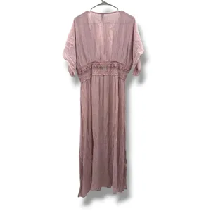 Alya‎ Duster Cardigan L/XL Dusty Rose Lace Trim Boho Open Front Maxi Kimono thumbnail 4