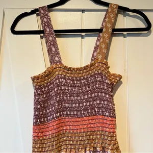 BUCKETLIST S Patchwork jumpsuit w/pockets one piece FLAW smocked bodice wide leg thumbnail 2