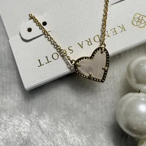Kendra Scott Ari Heart Gold Pendant Necklace in Pale Rose Quartz thumbnail 4
