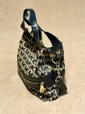 Michael Kors MK Signature Jacquard Hobo Shoulder Bag Black Beige Gold thumbnail 10