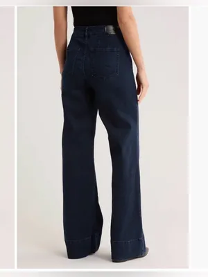 Zara Pintuck Wide Leg Jeans dark blue denim size 4 EUC high waisted thumbnail 2