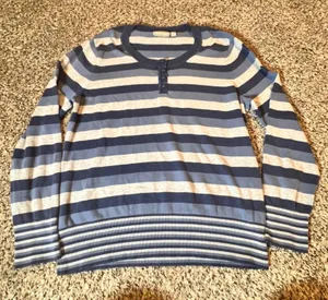 Croft & Barrow Womens Blue Striped Henley Cotton Knit Sweater Size‎ L RN 73277 thumbnail 1
