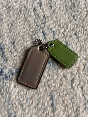Coach Double Tag Keychain in Silver and Green thumbnail 2