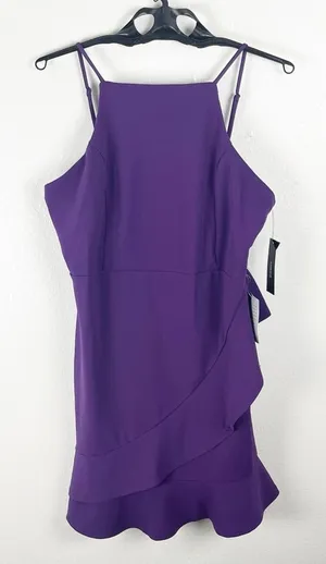 LULUS Great Things Purple Ruffled Trim High Neckline Bodycon Dress XL Party Boho thumbnail 1