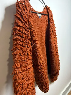 Universal Threads Rust Orange Shaggy Crochet Open-Front Cardigan thumbnail 3