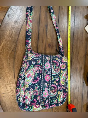 Vera Bradley Navy Quilted Paisley Shoulder Bag with Pink & Green Accents​ thumbnail 4
