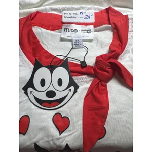 Unique Vintage‎ Felix The Cat Hearts Graphic Top Red Neck Tie Womens L thumbnail 3