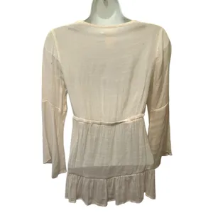 Self Esteem Y2K Cream Whimsigoth Witchy Top Sz S Crochet Detail Peek a Boo Neck Boho Cottage thumbnail 6