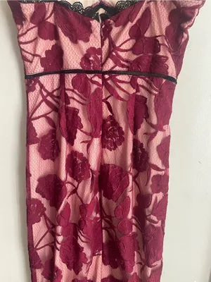 Lulus Alluring Dream Burgundy Floral Mesh Lace Trumpet Midi Dress thumbnail 10