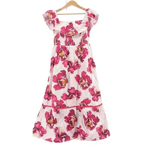 Anthropologie Ro's Garden Chelsea Smocked Midi Dress Cotton Off Shoulder‎ Large thumbnail 3