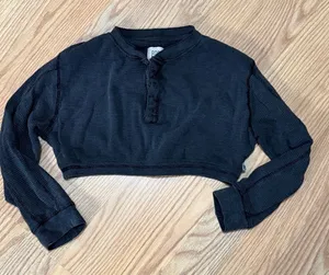 BDG Charcoal Waffle-Knit Crop Top thumbnail 1