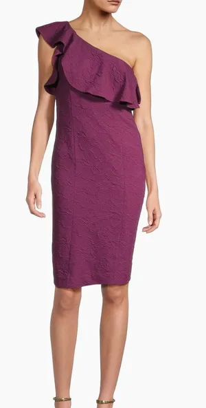 Lilly Pulitzer Boudreaux One Shoulder Knit Jacquard Mini Dress Cherry Size 8 thumbnail 1