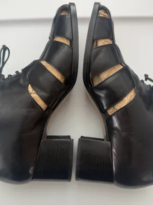 Enzo Angiolini Black Cutout Lace-Up Women's Heel Loafers Leather 7.5M thumbnail 7