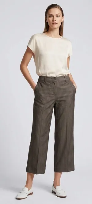 Banana Republic Martin Fit Pinstripe‎ Wide Leg Crop Pants Brown Cotton Silk 8 thumbnail 1