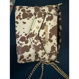 Steve Madden Cow Print Micro Crossbody Bag Brown White Gold Studded Mini Handbag thumbnail 3