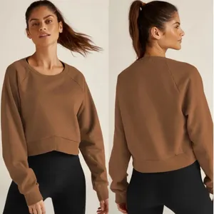 Beyond Yoga Uplift Cropped Raglan Sweatshirt Toffee Notched Hem Small thumbnail 2
