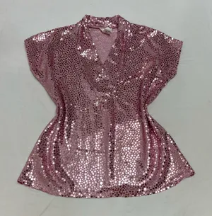 Roaman's Rose Pink Sequin V-Neck Blouse  thumbnail 1
