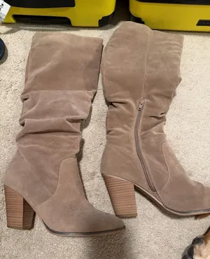 Universal Thread Taupe Suede Slouch Mid-Calf Block Heel Boots thumbnail 1
