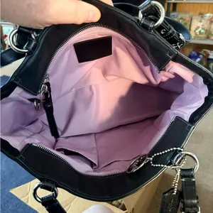 Vintage Coach Black Leather Pleated Gallery Tote with Hanging Charm thumbnail 6
