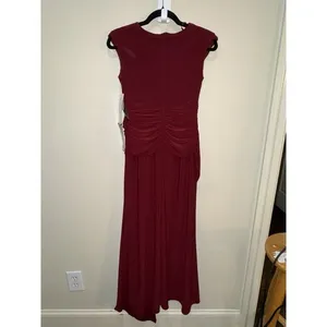 Betsy & Adam Women's Cap Sleeve Gathered Gown Dress Petite Size 2P Bordeaux thumbnail 3