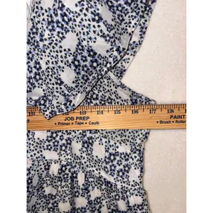 Anthropologie V-neck Plunge Tunic Mini Dress Blue White Floral Ruffle‎ Pockets thumbnail 5