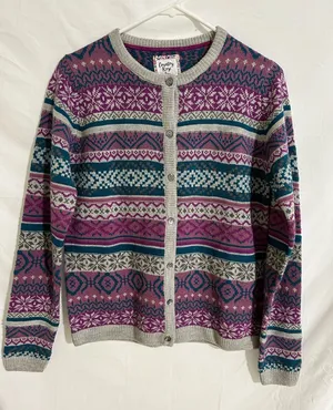 COUNTRY ROSE Pink Blue Fairisle‎ Cardigan Wool Blend Size Small thumbnail 1