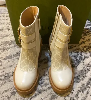 Gucci Kensington Calfskin Nappa GG Supreme Monogram Double Buckle Ankle Boots thumbnail 2