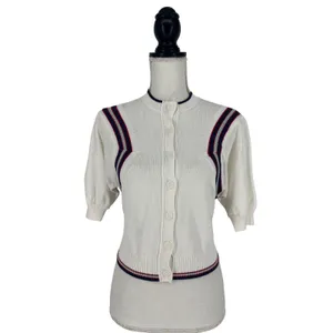 Maeve Puff Sleeve Cardigan White Inset Graphic Button Front‎ Sweater Size S thumbnail 2