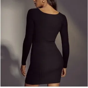 Abercrombie & Fitch Black Knit Ribbed Long Sleeve Mini Dress Chest Cutout Sz XS thumbnail 7
