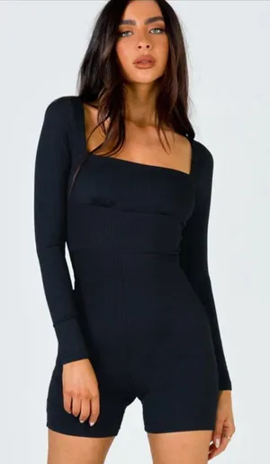 Princess Polly Sara Romper Black Tall Size 2‎ thumbnail 1