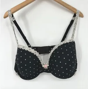Victoria Secret Lined Demi Bra 36C Black Polka Dot Lace Bow Lingerie Pinup Retro thumbnail 1