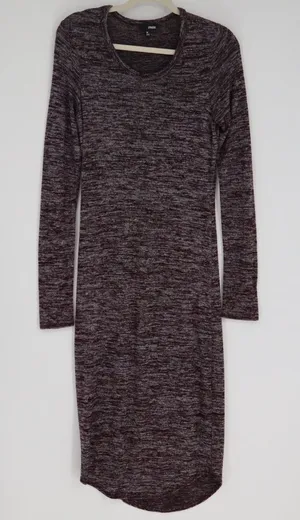 Wilfred Free Aritzia Dress Medoum Burgundy Marled Long Sleeve Scoop Neck Stretch thumbnail 1