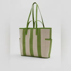NWT & OTHER STORIES Green Canvas Leather Trim Large Tote Bag thumbnail 3