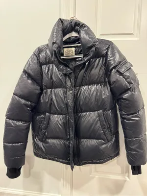 S13 Women's Shiny Black Puffer Coat with High Collar thumbnail 1