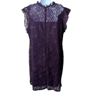 NEW‎ Alexa B Nites Purple Sequin Lace Overlay Midi Dress Evening Event 20W thumbnail 5
