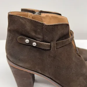 Franco Sarto Ankle Boots Womens 8.5 Brown Suede Block Heel Zip Booties Bohemian thumbnail 3