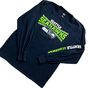 Majestic Blue long sleeve Seattle Seahawks T-SHIRT thumbnail 1