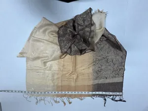 Gold and Black Paisley Pashmina Shawl With Fringes - 71" x 28"‎ - NEW In Bag. thumbnail 9