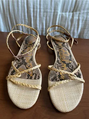 Sam Edelman Ellina Braid Flat Sandal Size 7 Natural Beige Faux Raffia Straw thumbnail 5