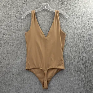 Express‎ Body Contour Bodysuit Tank Sleeveless Thong Tan Women's Medium thumbnail 2