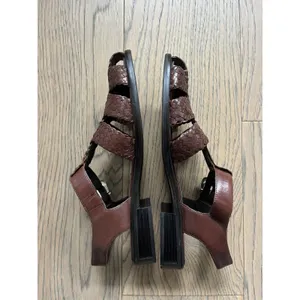 Etienne Aigner Fisherman T-Strap Braided Leather Brown Sandals Size 7M thumbnail 2