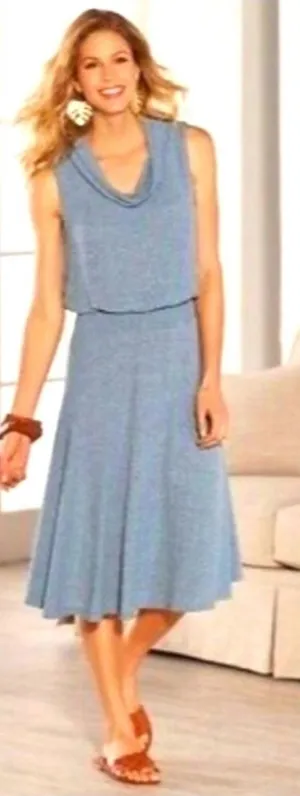 NWT Soft Surroundings Blue Kerry Dress Sleeveless Cowl Neck Smocked‎ Waist Sz M thumbnail 1