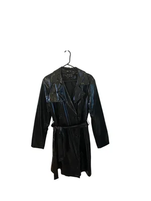 INC Glossy Black Patent Leather Belted Midi Trench Coat Goth Glam witchy 90s y2k thumbnail 8