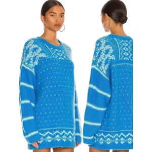 Free People Oversized Fair Isle Tunic Snow Day Pullover Wool Blend Sweater XL thumbnail 3