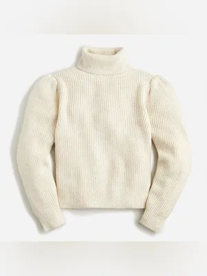 J. Crew Cream Cropped Puff Sleeve Turtleneck Sweater Wool Alpaca Size Medium thumbnail 2